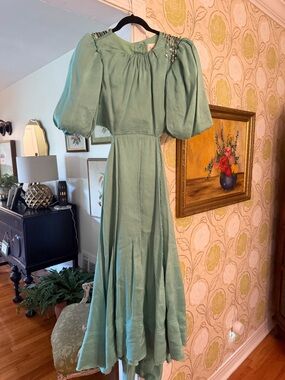 Sage Green Puff Sleeve Women's Dress